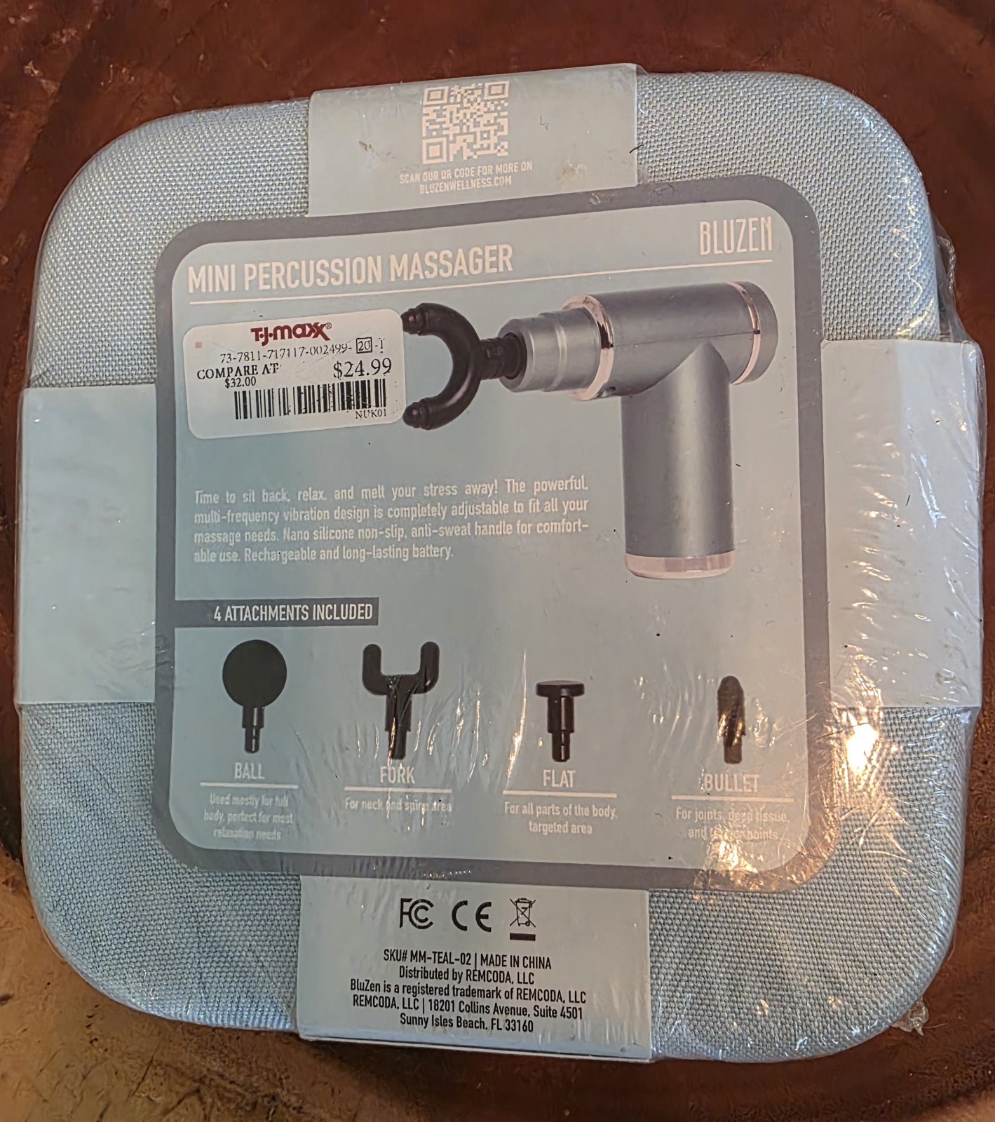 Bluzen Mini Percussion Massager with Carrying Case Teal, 4 Massage Heads
