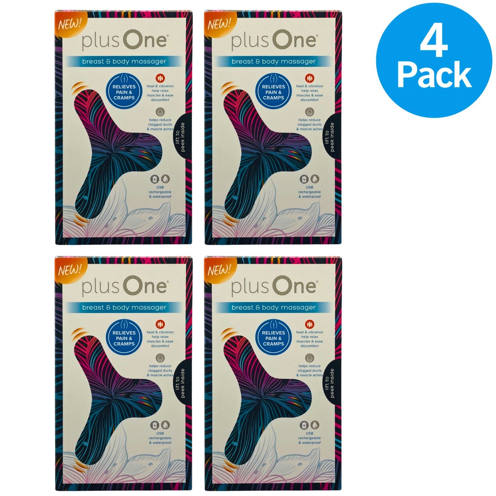 plusOne Breast & Body Massager Heat and Vibration Model 6769 – 4 Pack Bundle Set
