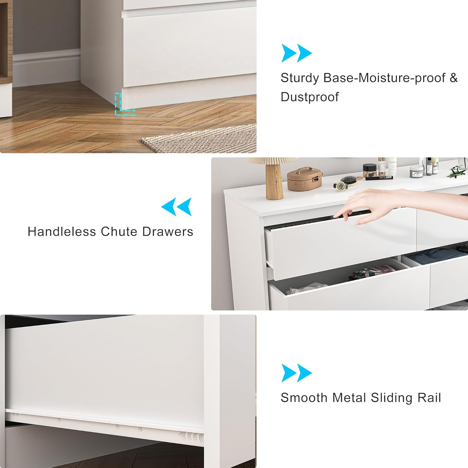 White Dresser 6 Drawer, Modern Double Dresser for Bedroom, Wood Chest of Drawers