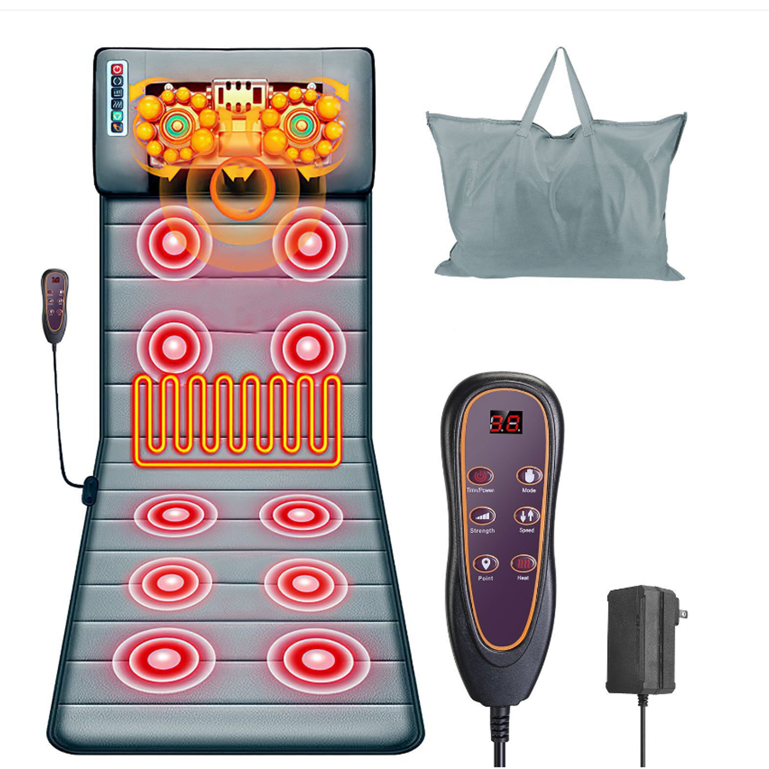 Electric Massage Mat Full Body Heating Vibration Massage Pad Neck Back Massager