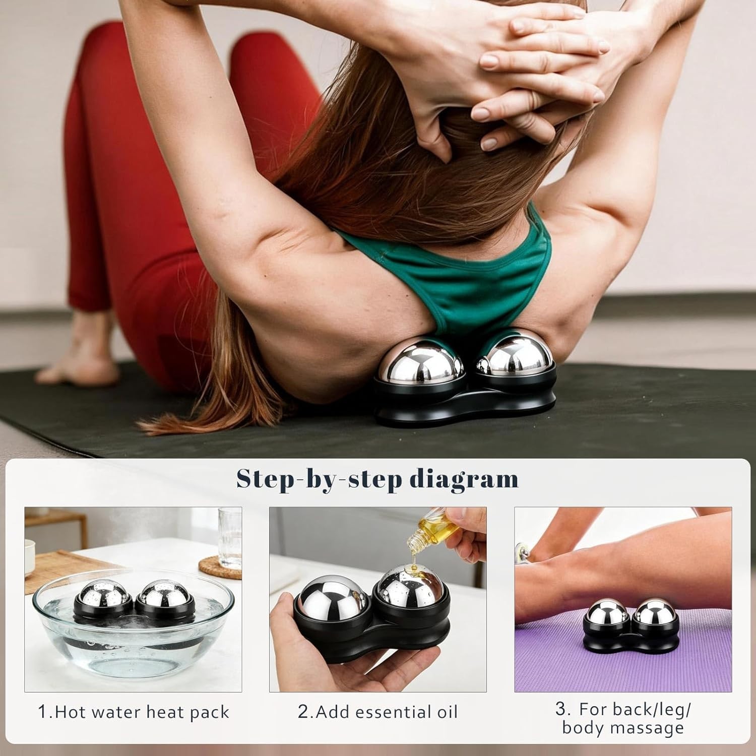 Stainless Steel Massage Roller Double Ball – Ice Therapy Muscle Pain Relief, Sor