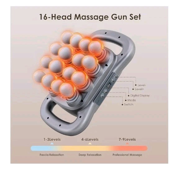 16 Head Massage Gun Set Deep Tissue Percussion Massager, 2600mAh Electric.