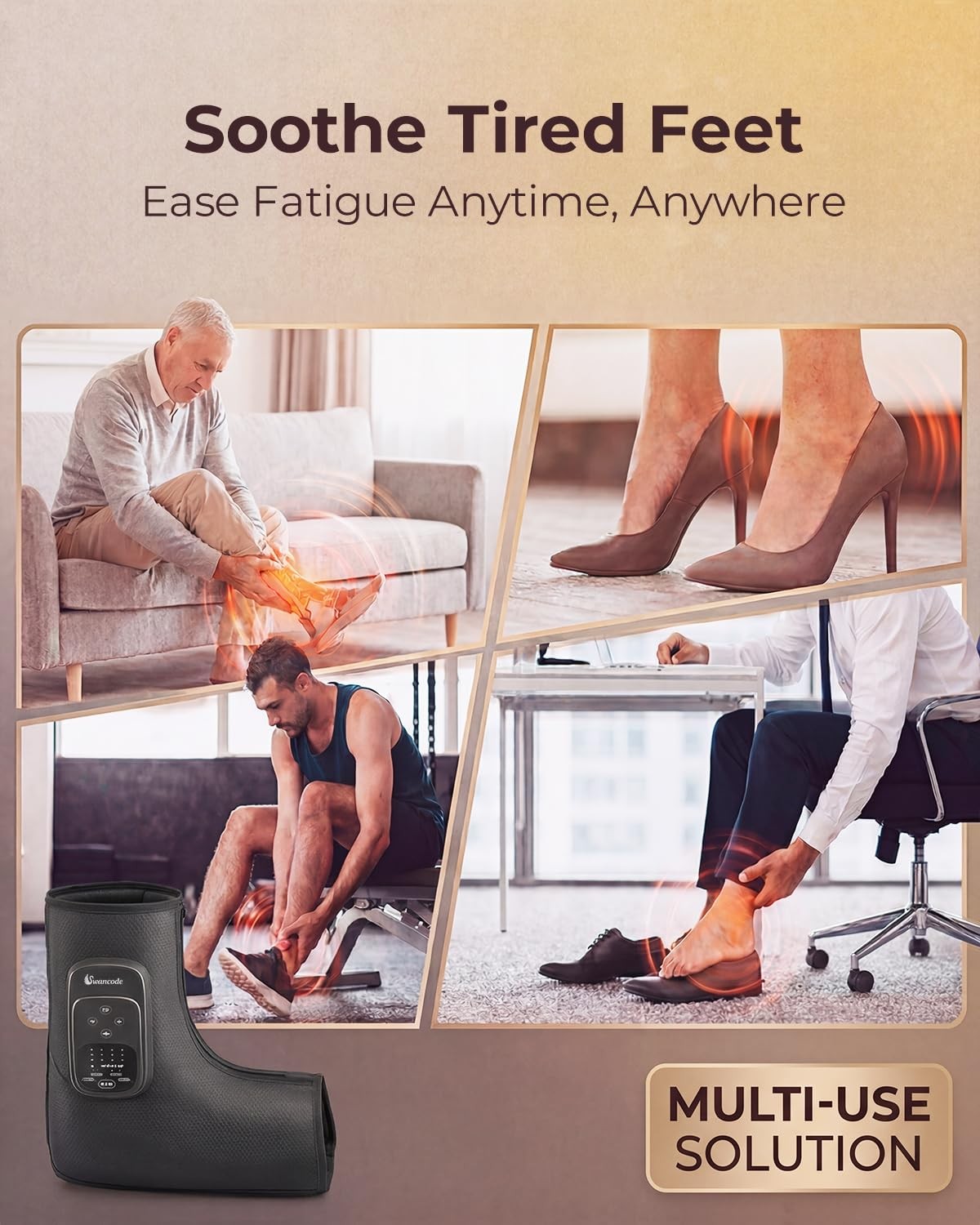 Foot Massager with Air Compression and Heat, Portable Cordless Ankle and Calf…
