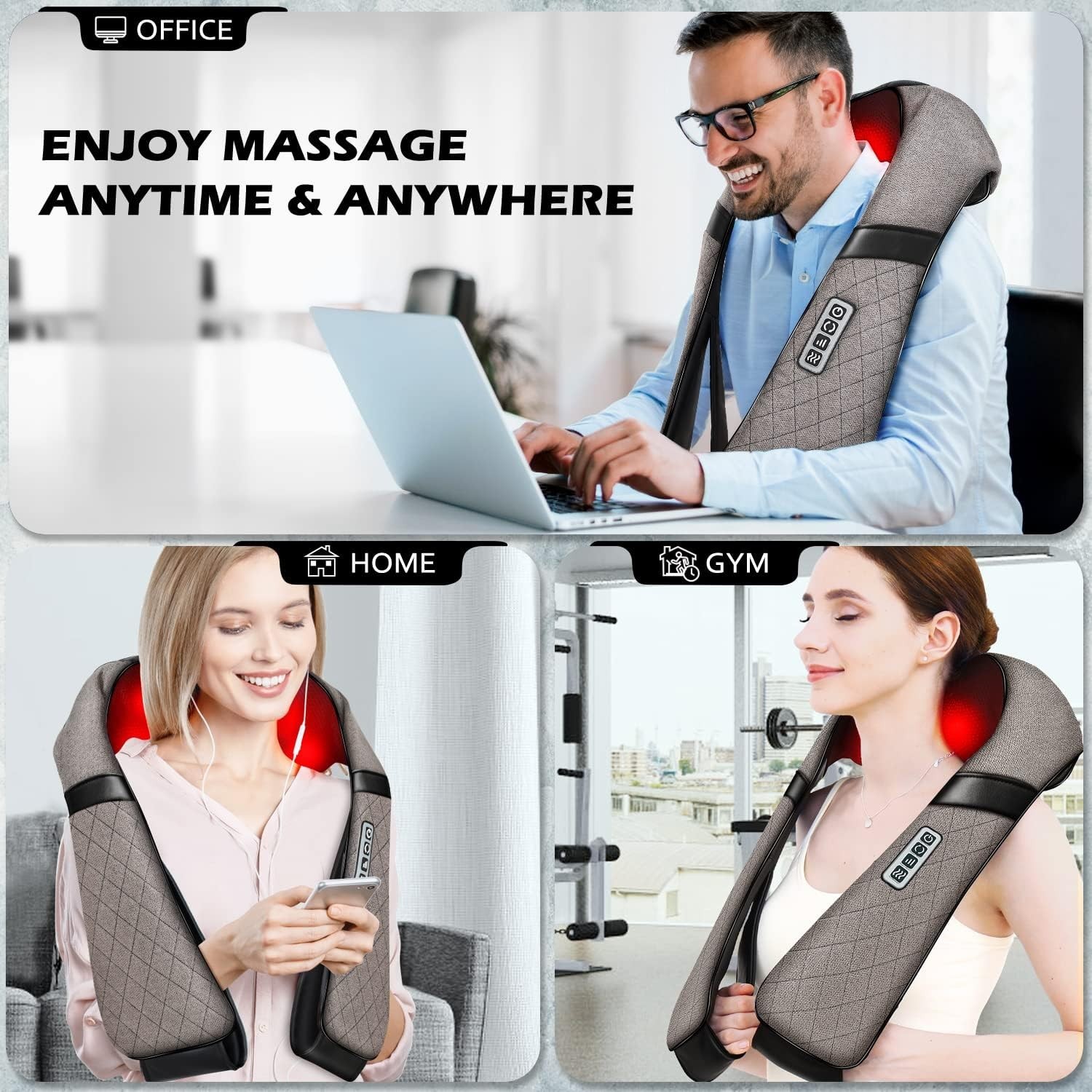 Shiatsu Neck Back Massager with Heat 3D Kneading Shoulder Leg Pain Relief Gift