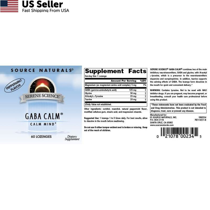 Source Naturals GABA Calm 60 Lozenges Quick Dissolve Peppermint Relax FROM USA