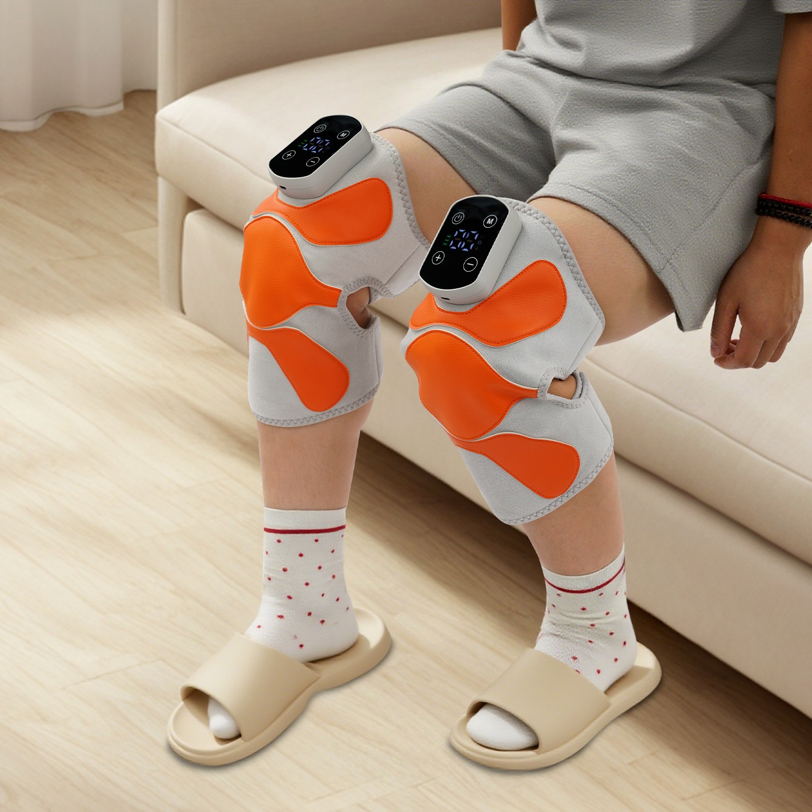 Heating and Vibrating Knee Massager made of premium materials Gray, Orange