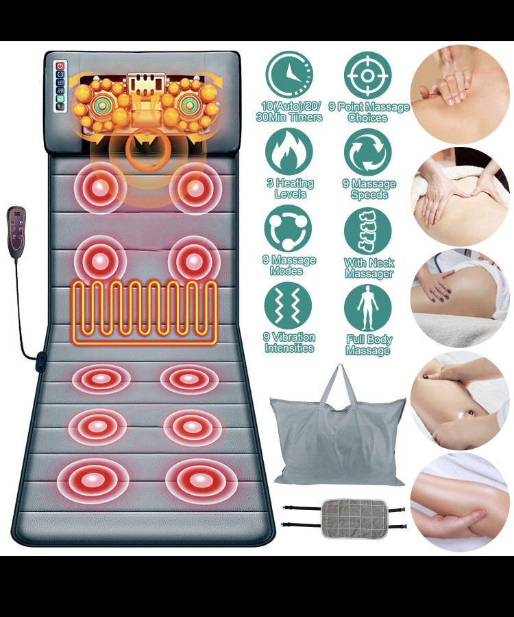 Full Body Electric Massage Mat w/Heat Vibration Massage Pad Cushion Back Massage