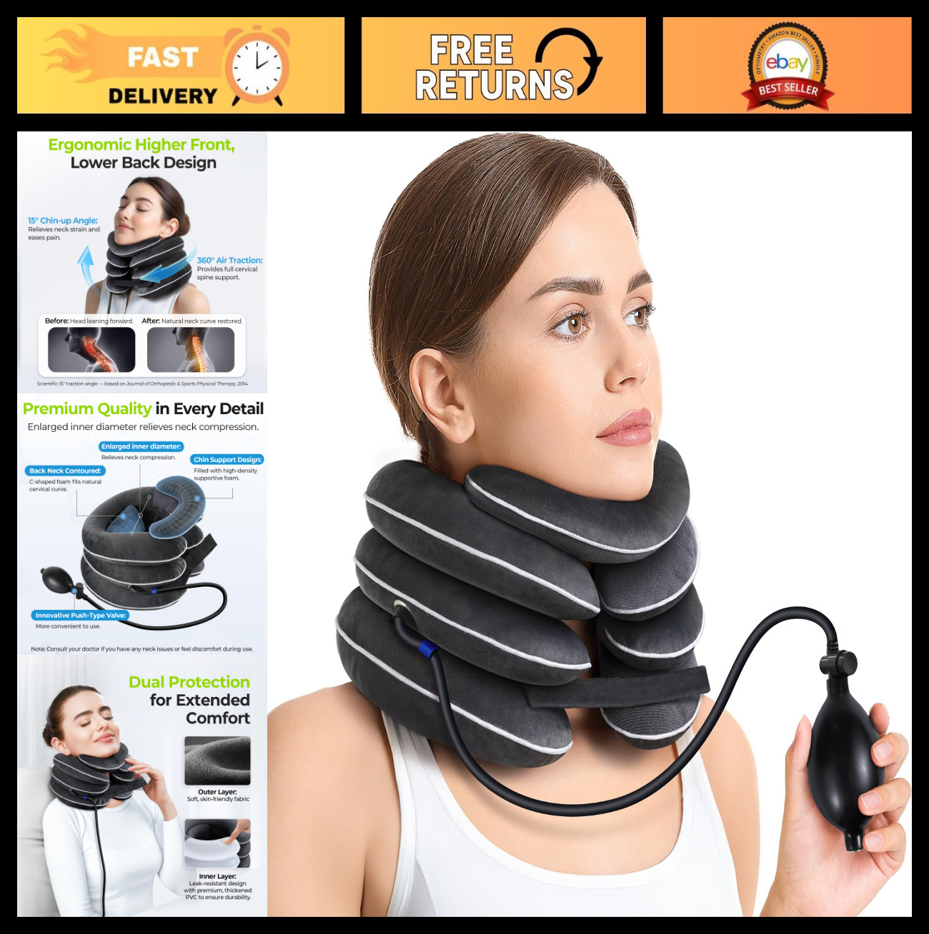 Inflatable Neck Stretcher for Cervical Traction, 3-Layer Design, Neck Support Pi