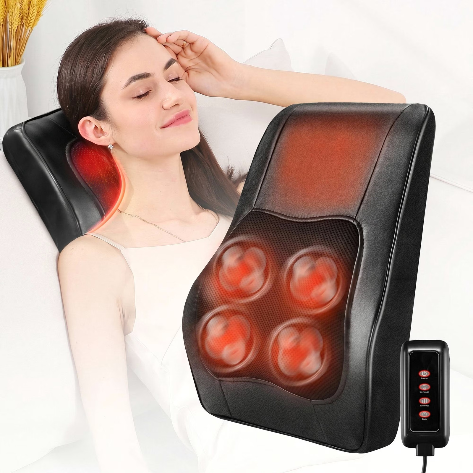 Neck Back Massager with Heat, 3D Kneading Massage Pillow for Shoulder Leg
