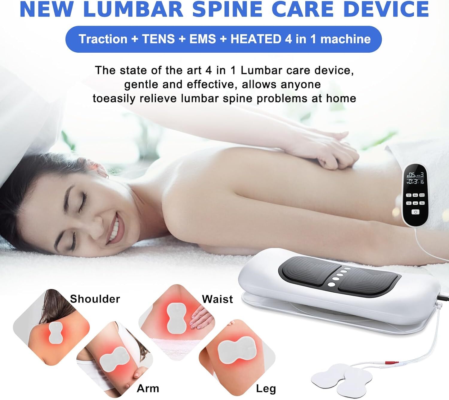 Low Back Stretcher with Heat for Pain Relief, Adjustable Lumbar Traction Device