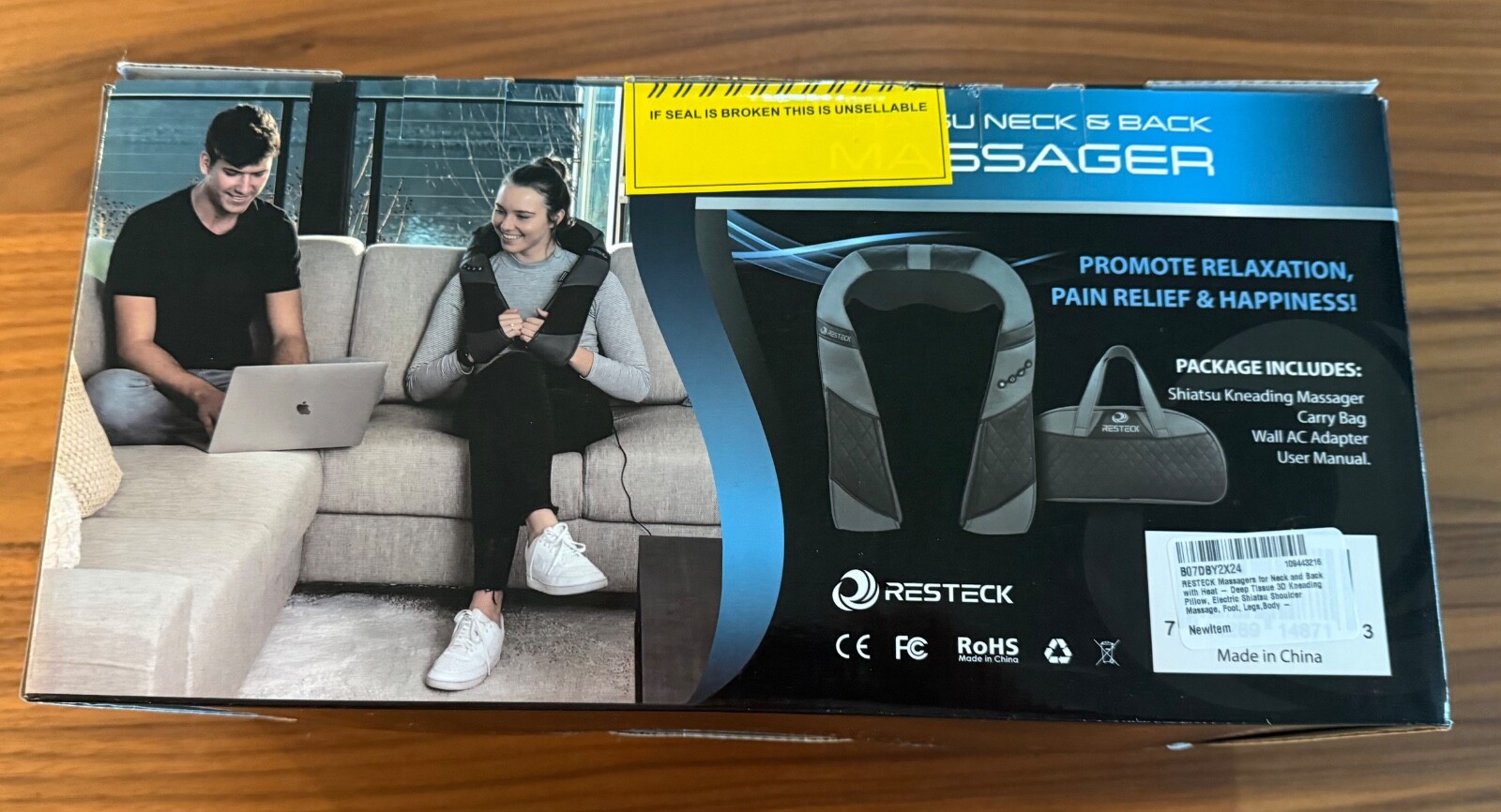 Resteck Black Gray Adjustable Levels Shiatsu Neck Back Massager New – Open Box
