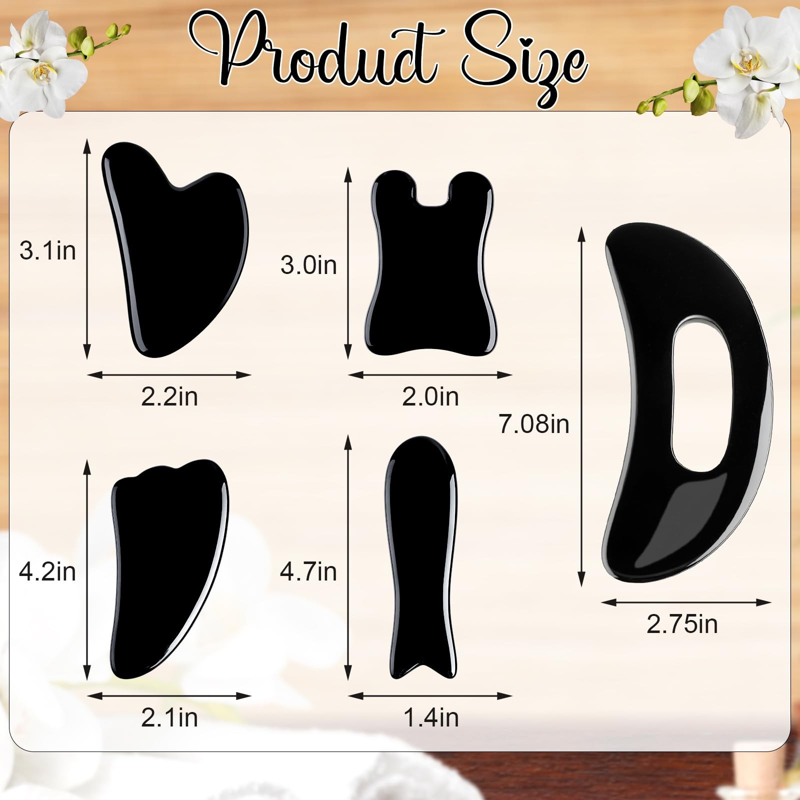 Treela 5 Pcs Gua Sha Facial Tools Set and 1 Body Resin, Black