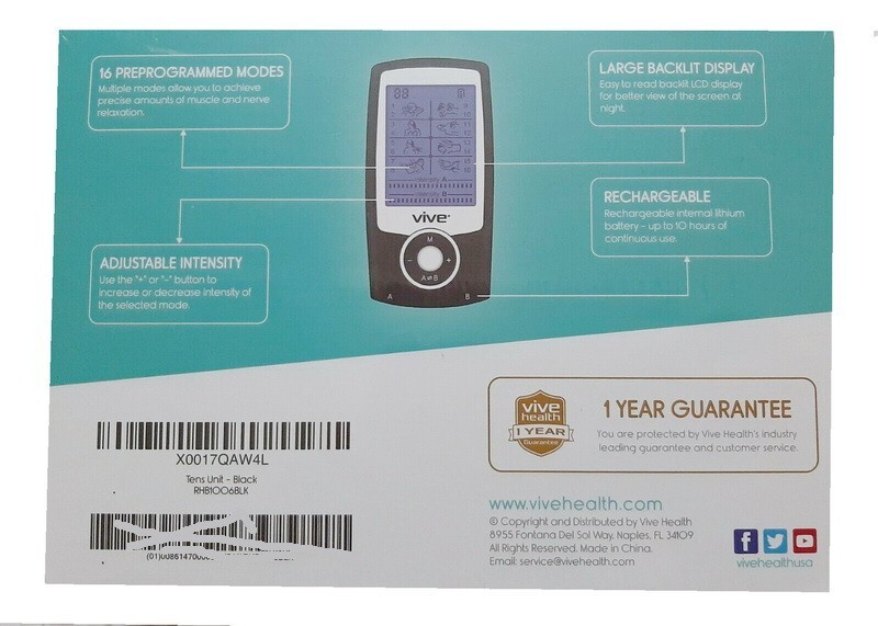 Vive Tens Unit Electrotherapy Muscle Stimulator Rechargeable