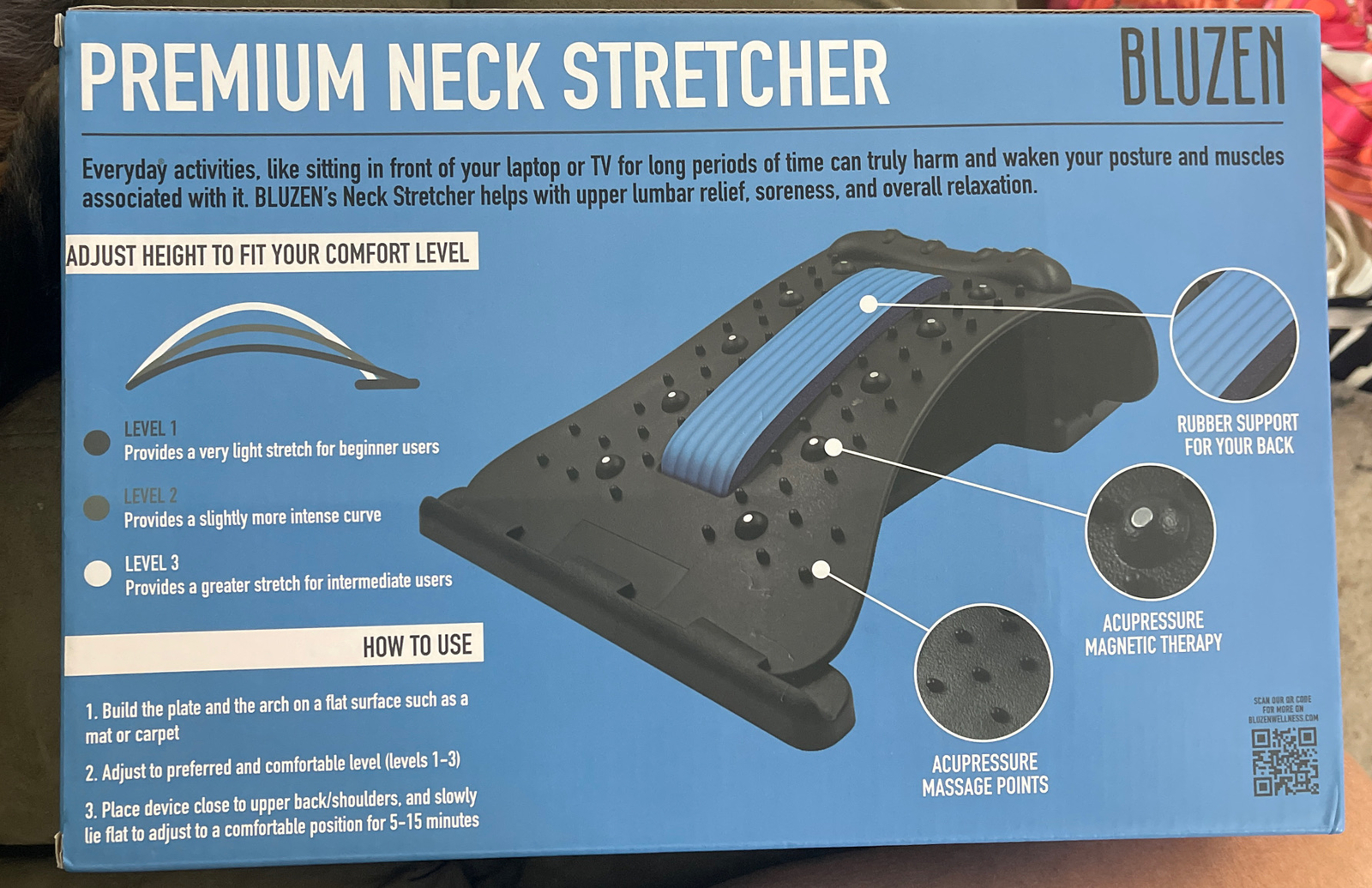 Bluzen Adjustable Neck Stretcher Helps Relax Neck, Shoulders And Upper Back