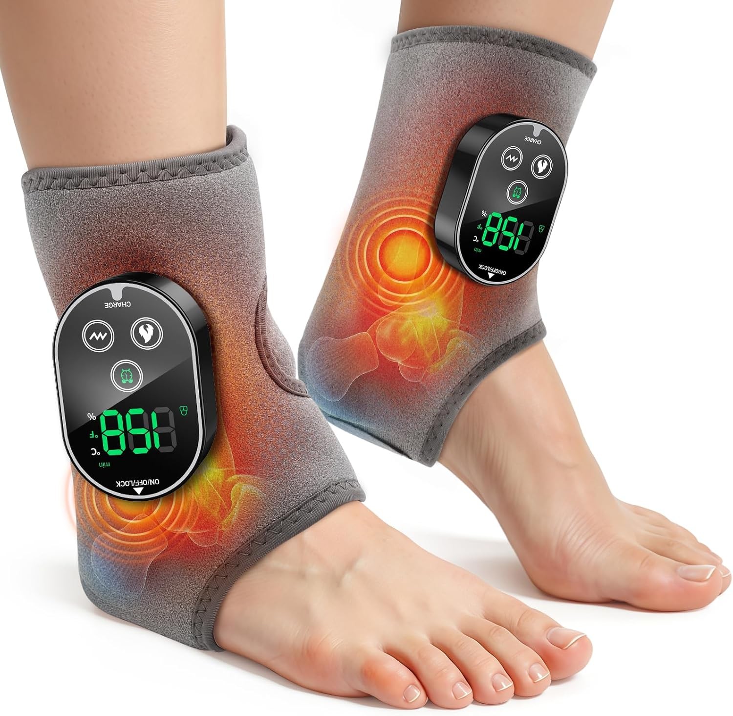2xElectric Foot Ankle Massager Relieve Ankle Pain 6 Heat Levels 3 Vibration Mode