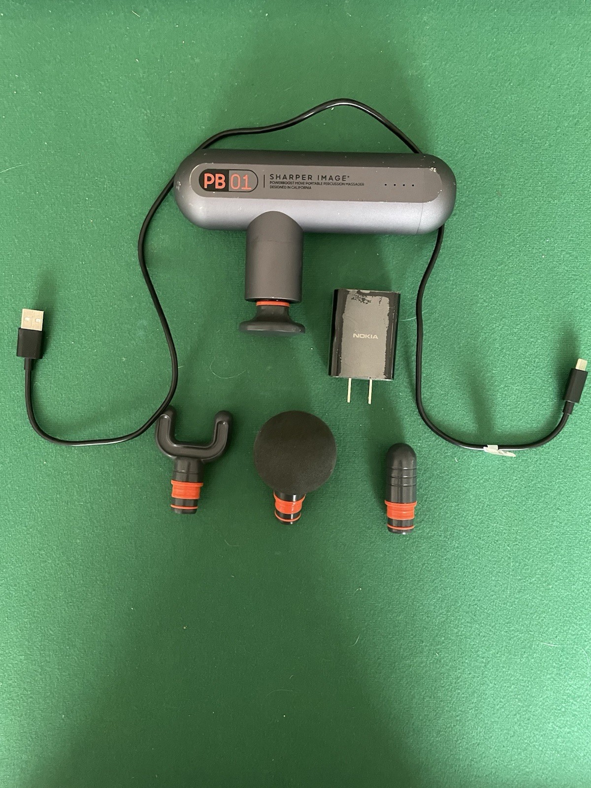 Sharper Image PowerBoost Move PB01 Cordless Percussion Massage Gun 4 Heads
