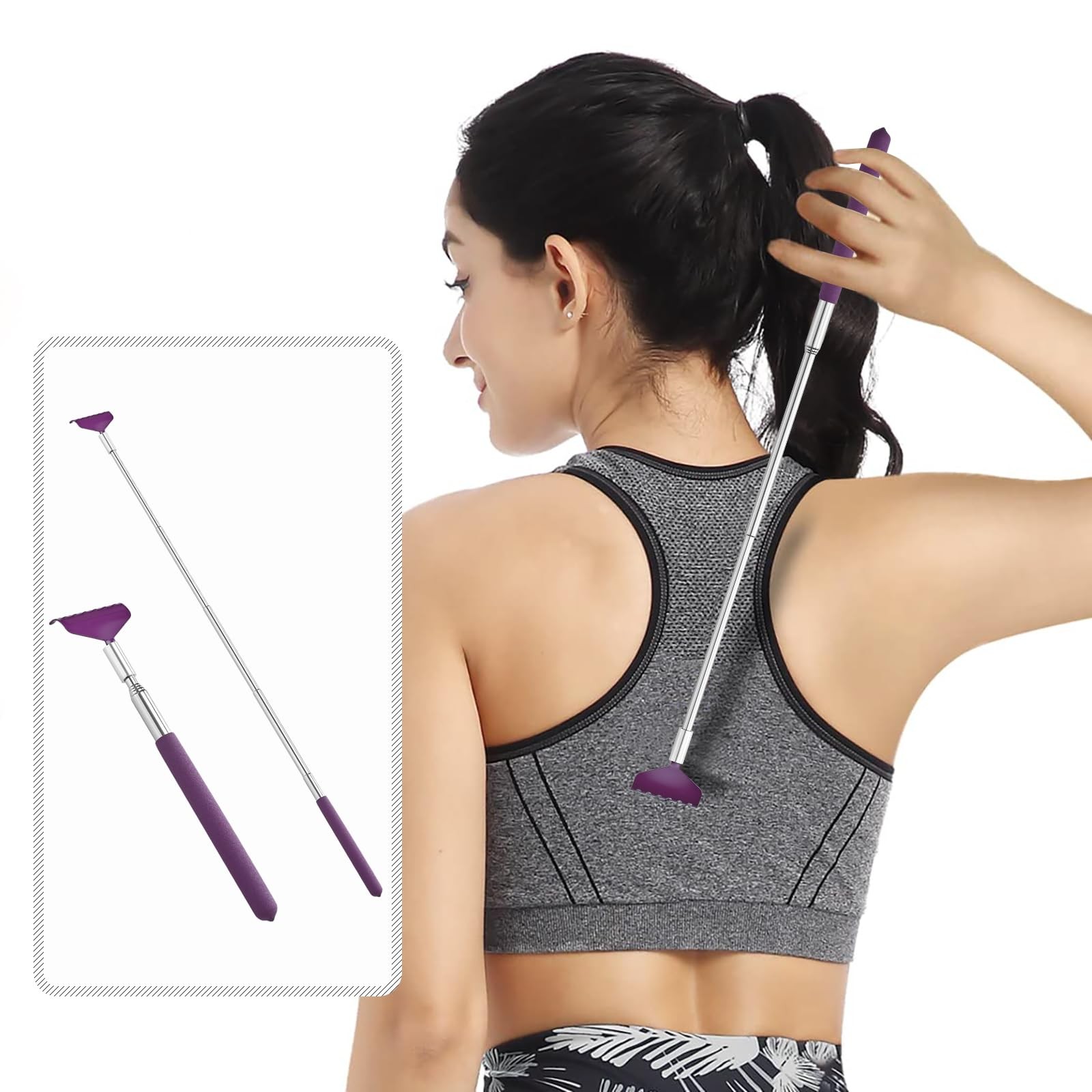 2 Pack Portable Extendable Back Scratcher Stainless Steel Telescoping Purple