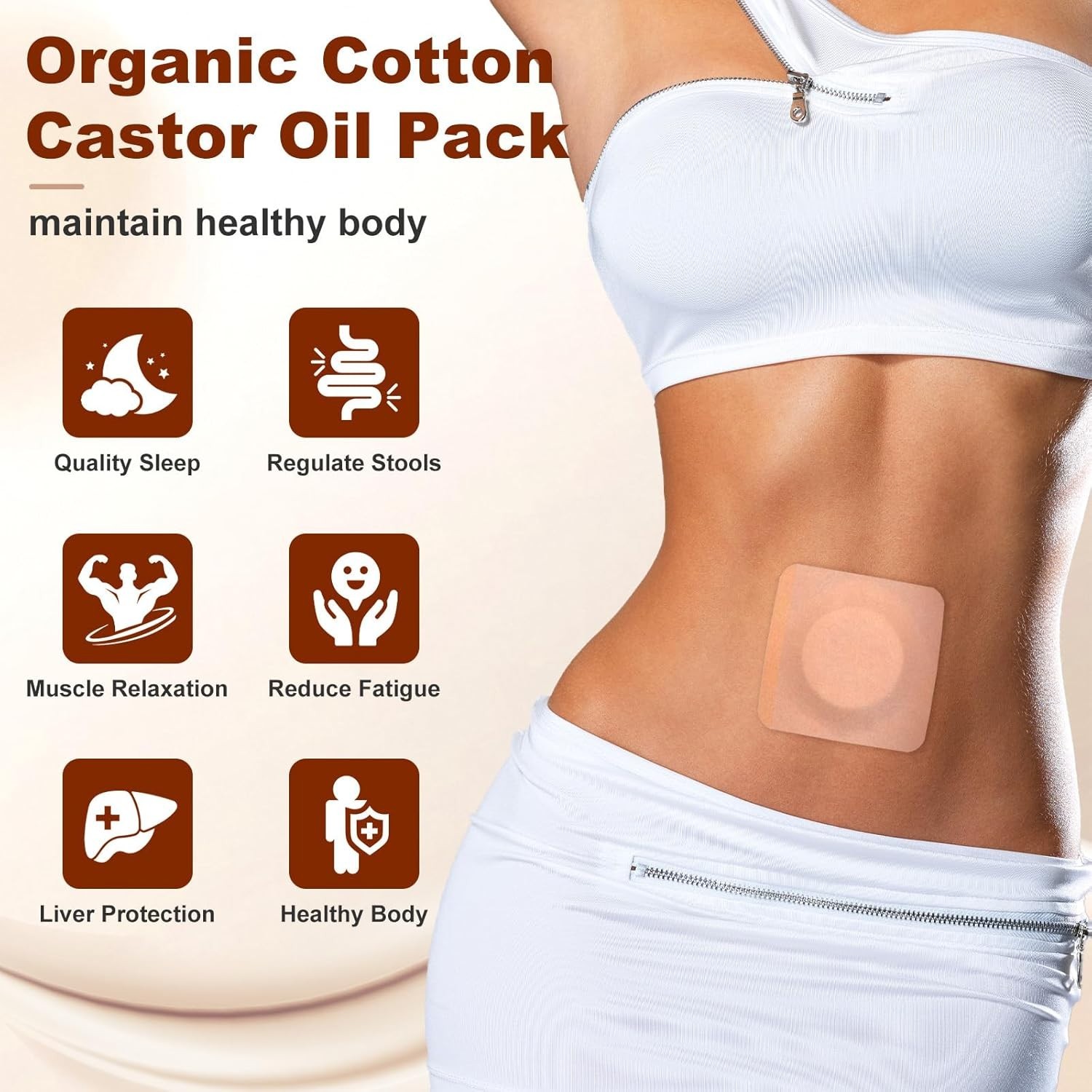 Castor Oil Patches，50PCS Disposable Leak-Proof for Belly Button,Highly Absorbent