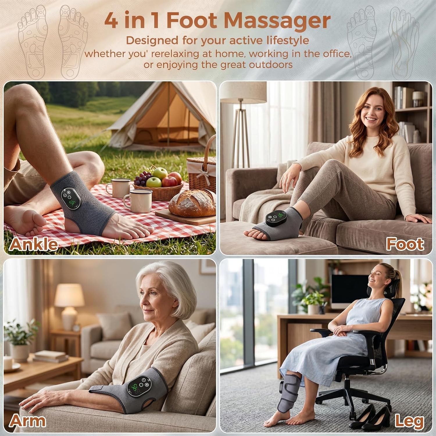 Ankle Massager, Foot Massager with 6 Heat Levels & 3 Vibration Modes, Cordless