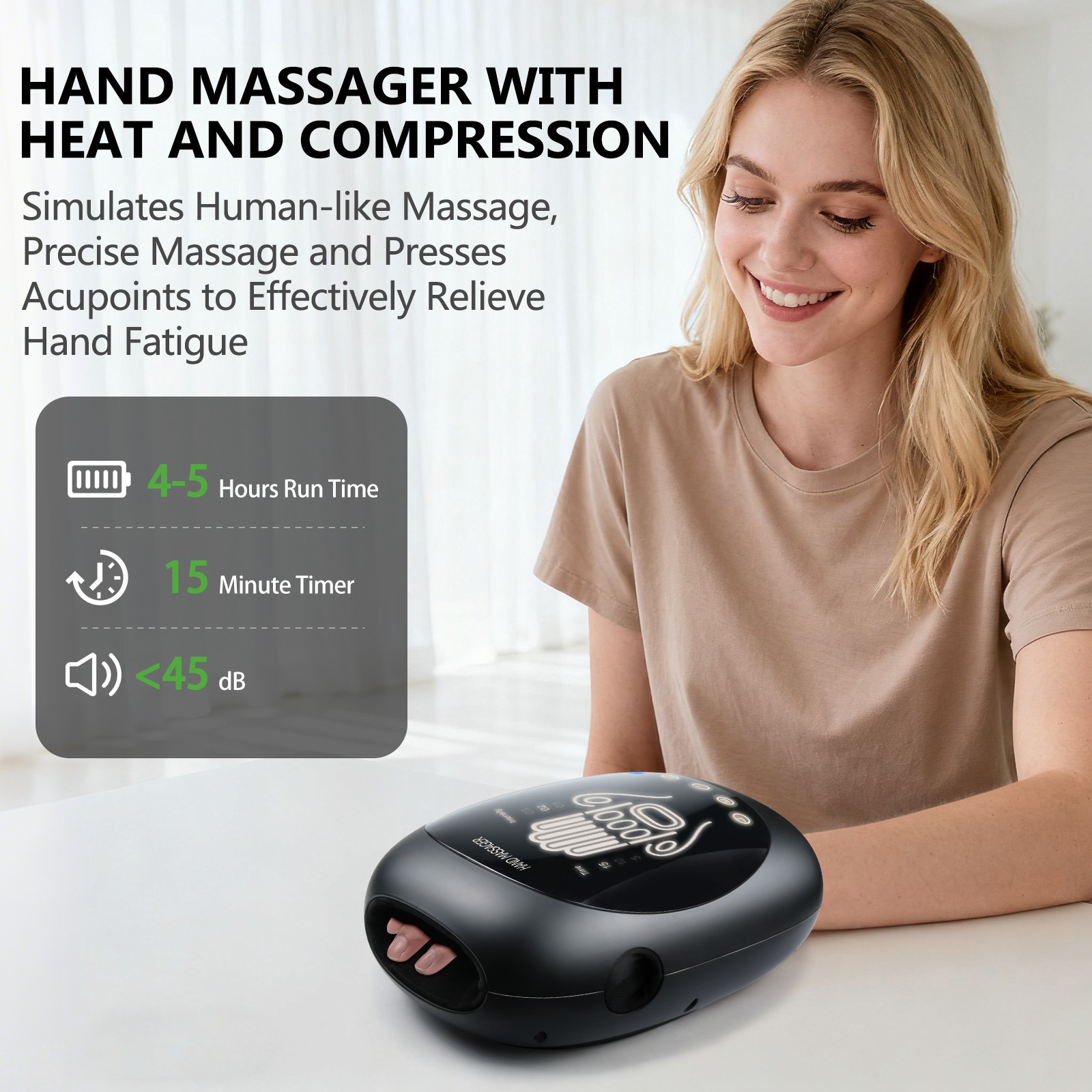 Cordless Hand Massager with Heat Air Compression Finger Massage Machine Device