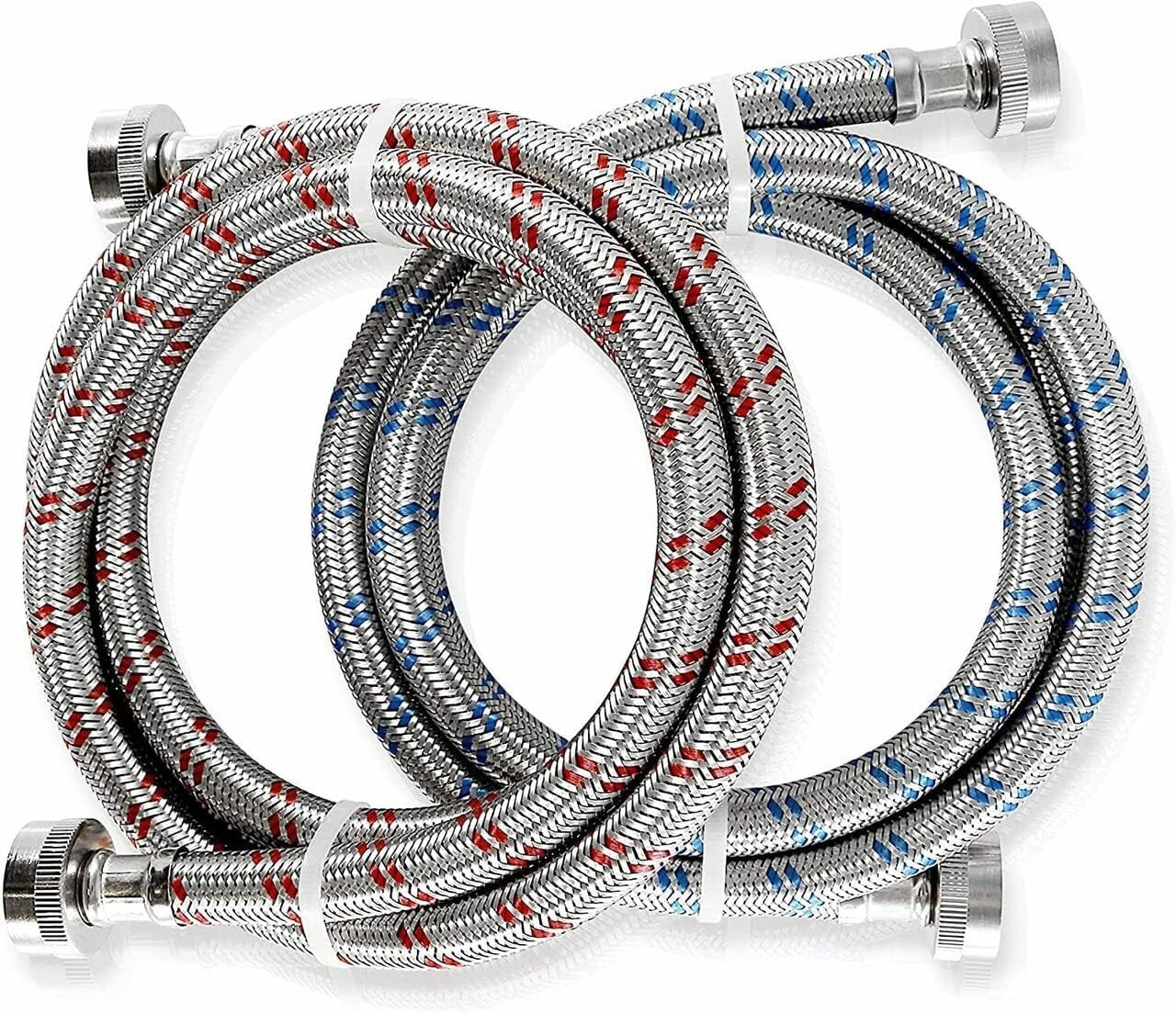 Washing Machine Hoses Burst Proof 6ft Stainless Steel Hot Cold Water Supply 2