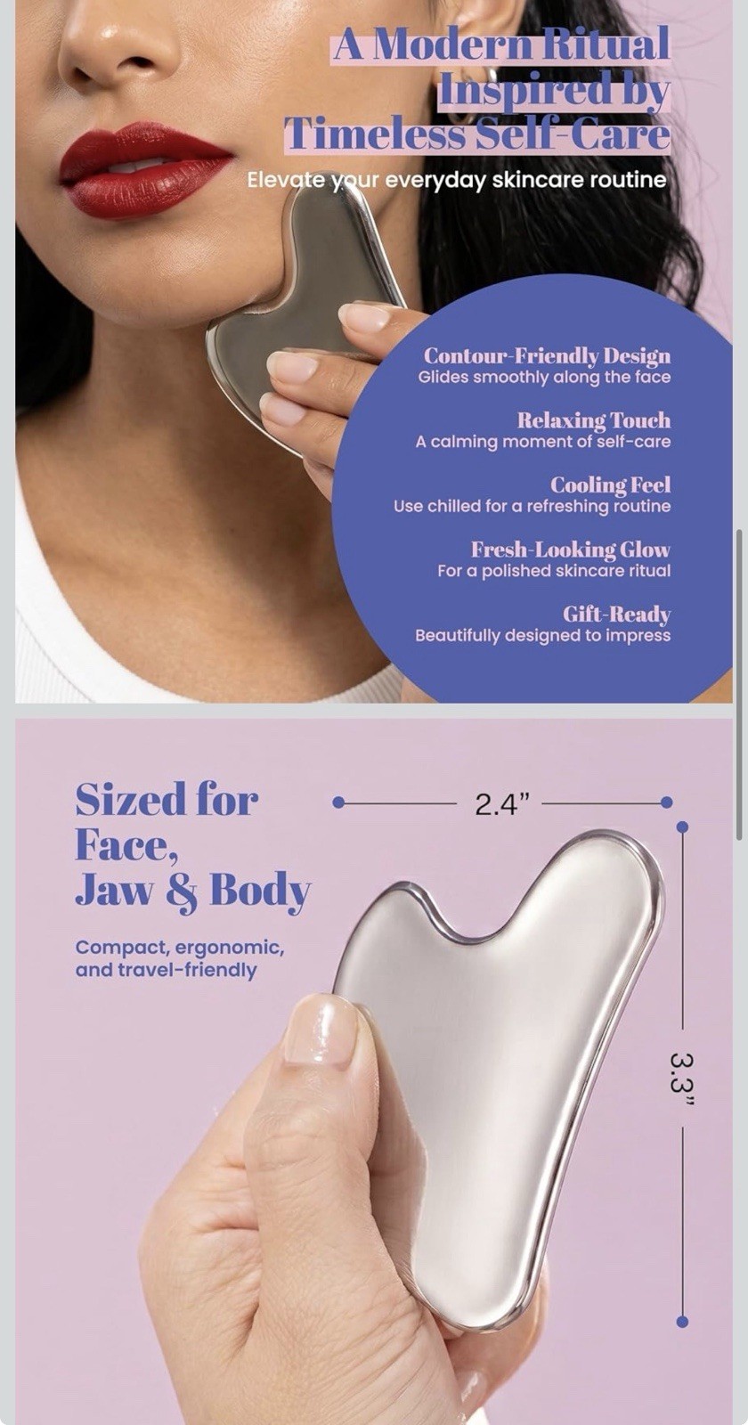 Stainless Steel Gua Sha Facial Massager Cooling Metal Skincare Tool