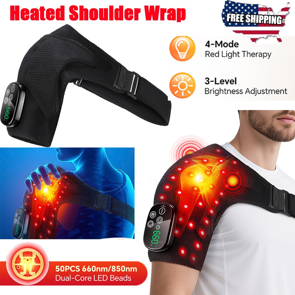 Cordless Heated Shoulder Wrap Shoulder Heating Pads Massager W/3 Modes Vibration