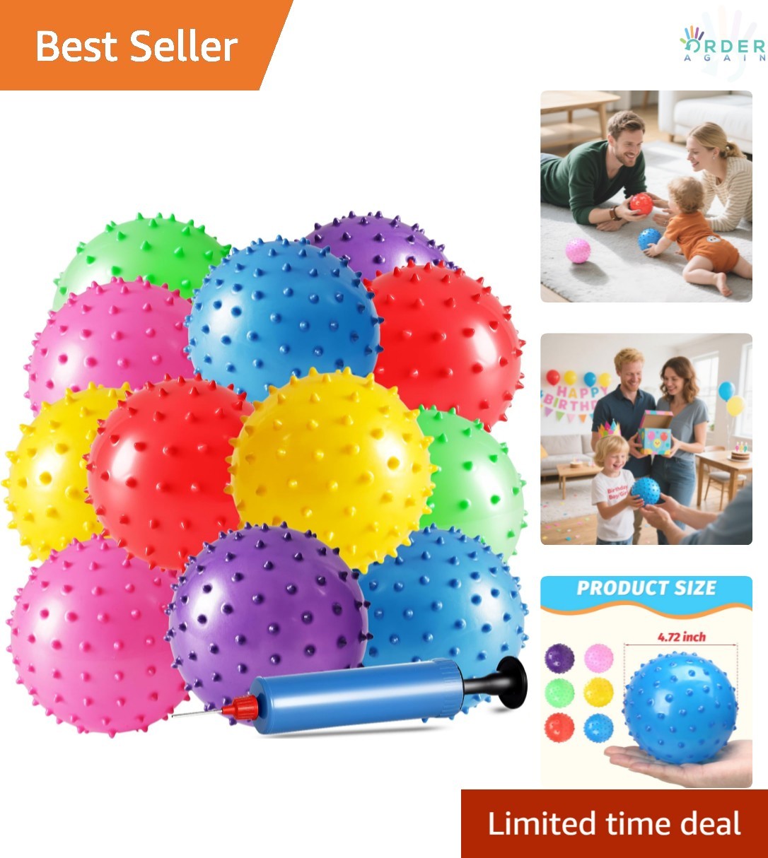 12 Pack Bouncy Rubber Sensory Balls 5 Inch Stress Fidget Toys Kids Adults