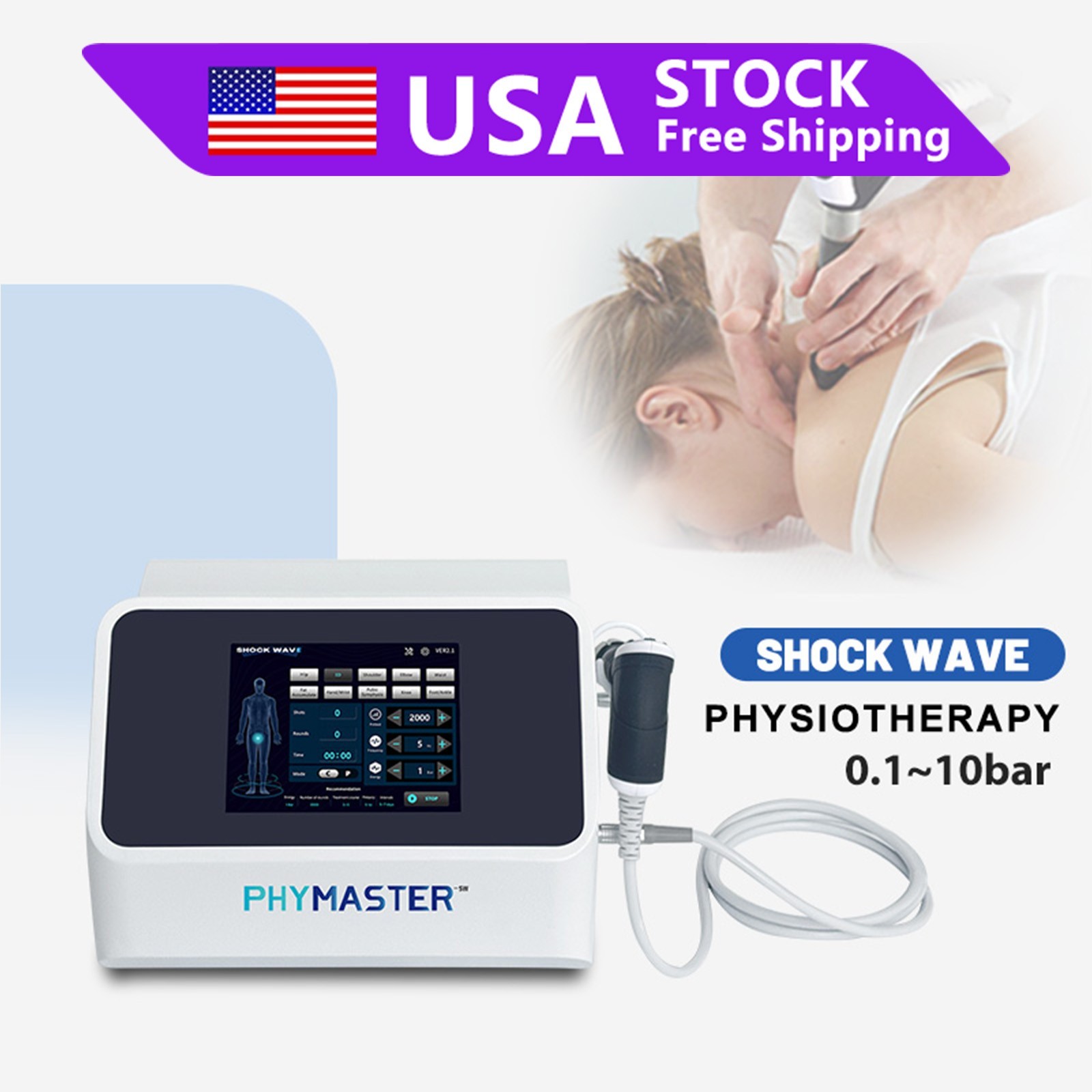 10 Bar Pneumatic ED Shockwave Therapy Machine Body Pain Relief ED Treatment USA