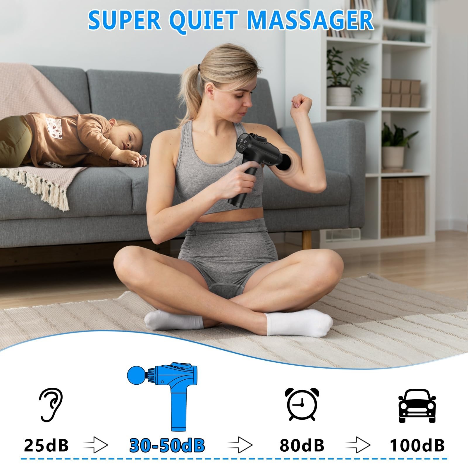 Handheld Deep Tissue Massage Gun for Athletes, 30 Speed Levels, 9 Attachments, P