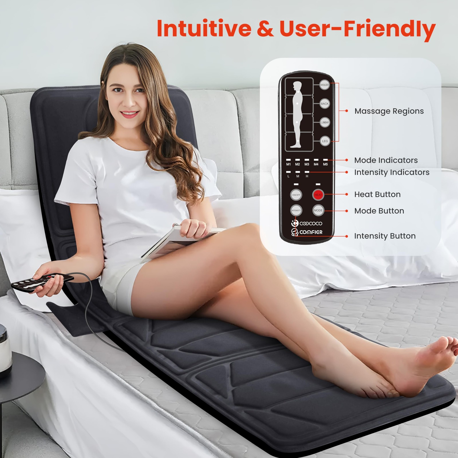 CooCoCo Massage Mat with Heat, Pad 10 22.8» x 68», Gray
