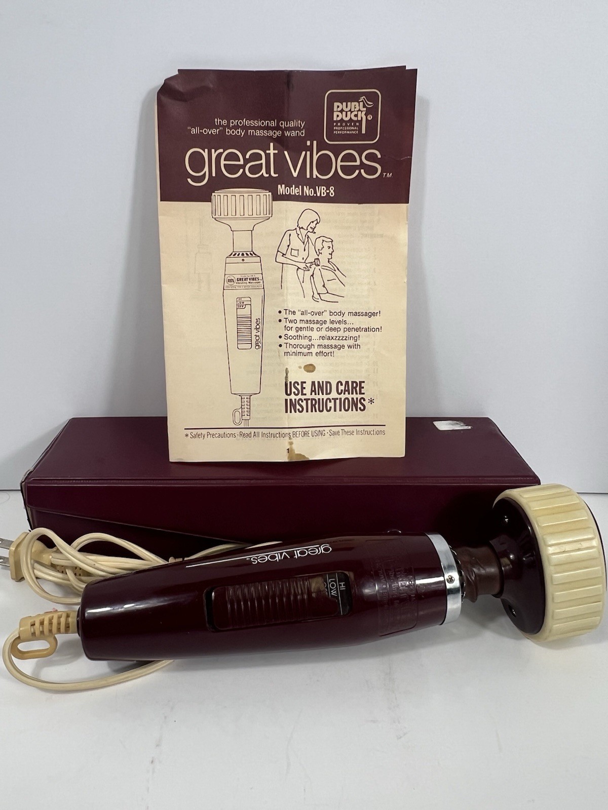 Dubl Duck Great Vibes VB-8 Wand Hand Held Full Body Massager 2 Speed w/ Case