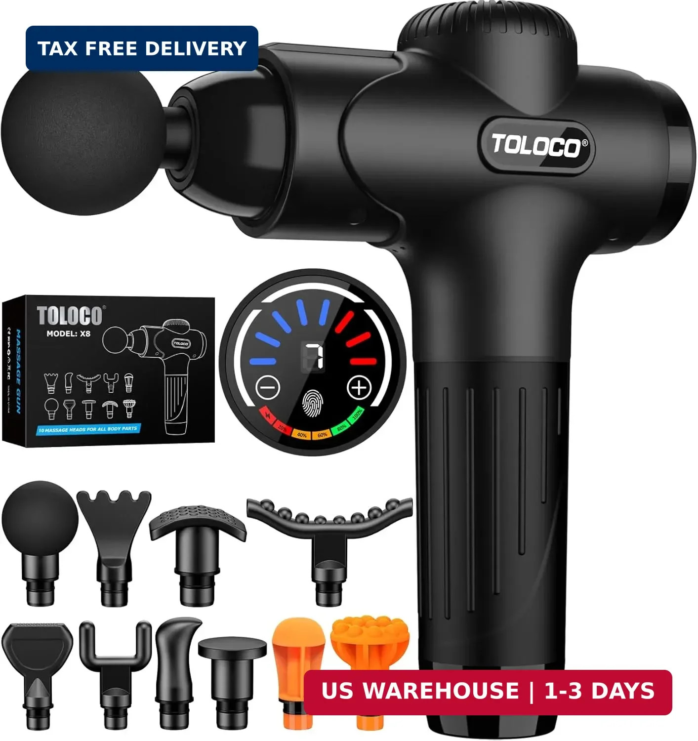 TOLOCO Massage Gun Deep Tissue, Percussion Massage Gun with 10 Replacement Heads