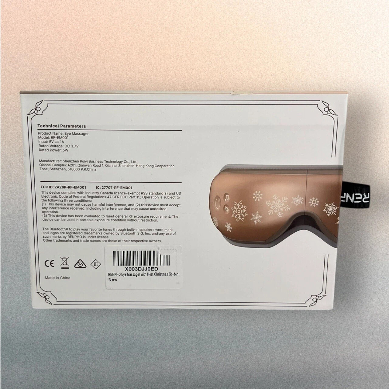 RENPHO RF-EM001 Electric Eye Massager W/ Heat & Music – Gold – XMAS EDITION -NOB
