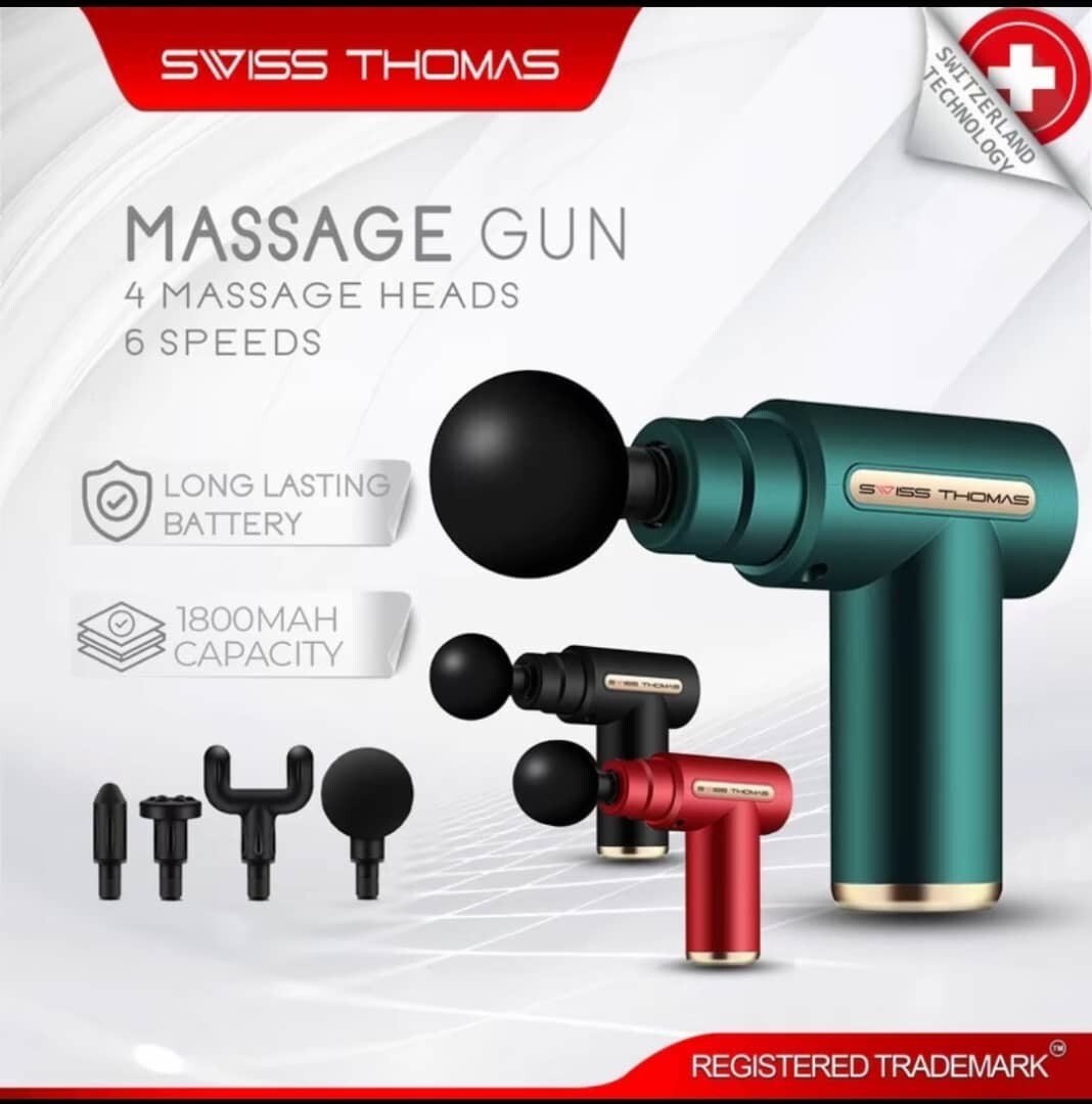 Swiss Thomas Massage Gun 6 Speeds With 4 Massage Heads Compact Size