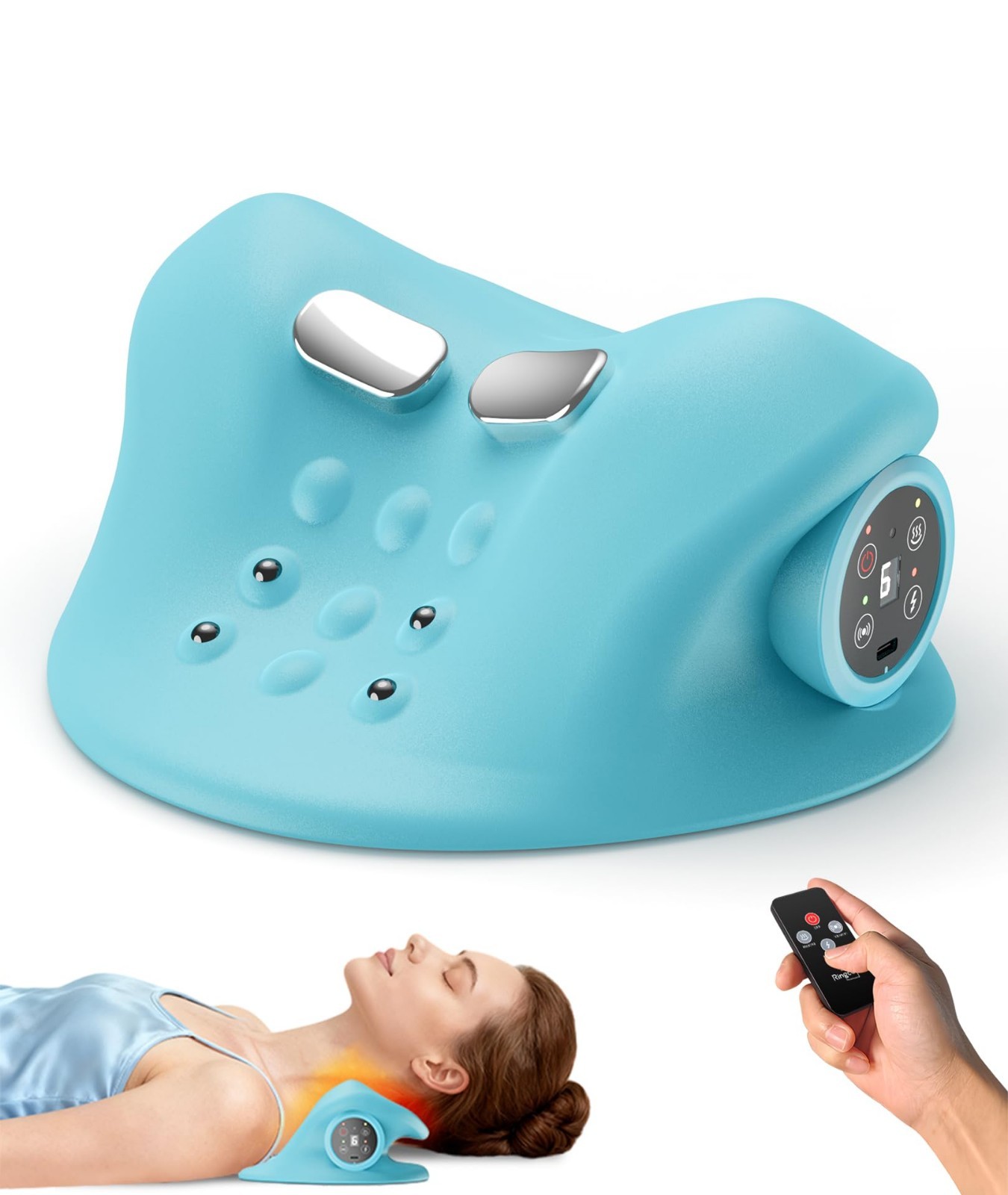 Adjustable Neck Massager with Heat & Vibration, 6 Modes, Rechargeable Cervical R