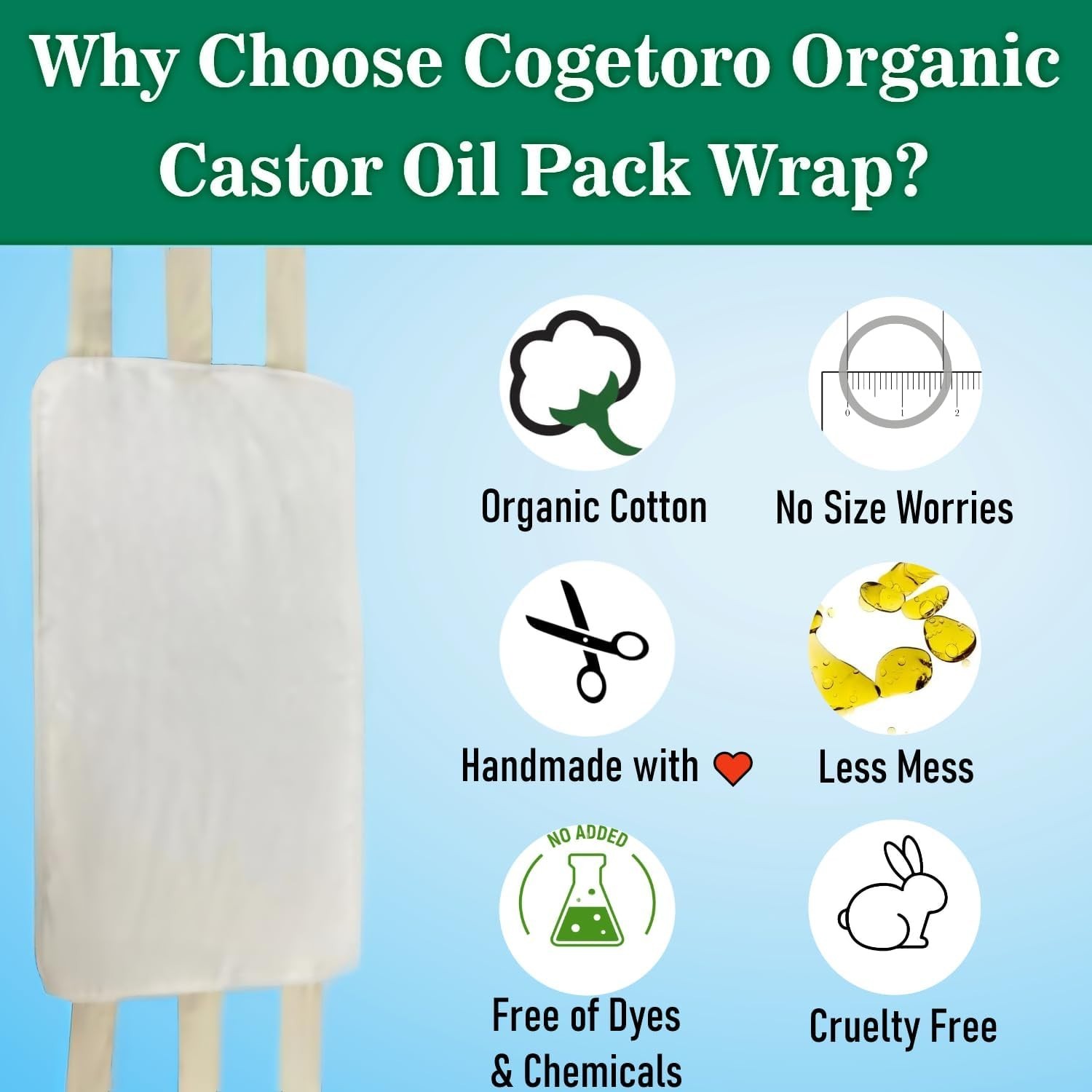 4 Pcs Castor Oil Pack Wrap Organic Cotton for Stomach, Neck, Breast, Belly,…