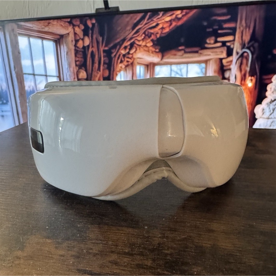 White Electric Eye Massager for Eyes with Adjustable Strap, Plastic & Fabric