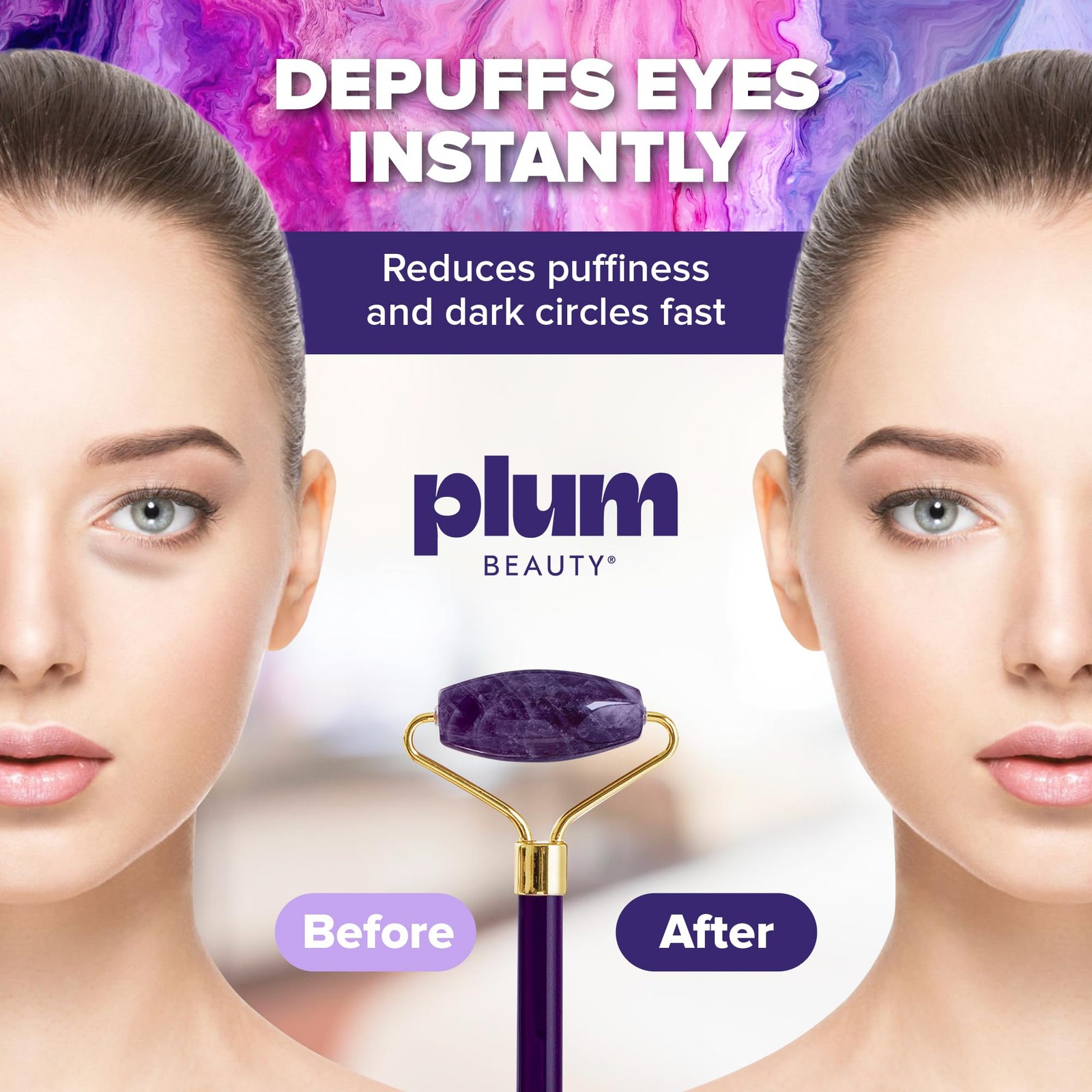 Amethyst Roller, helps reduce under-eye puffiness and dark circles