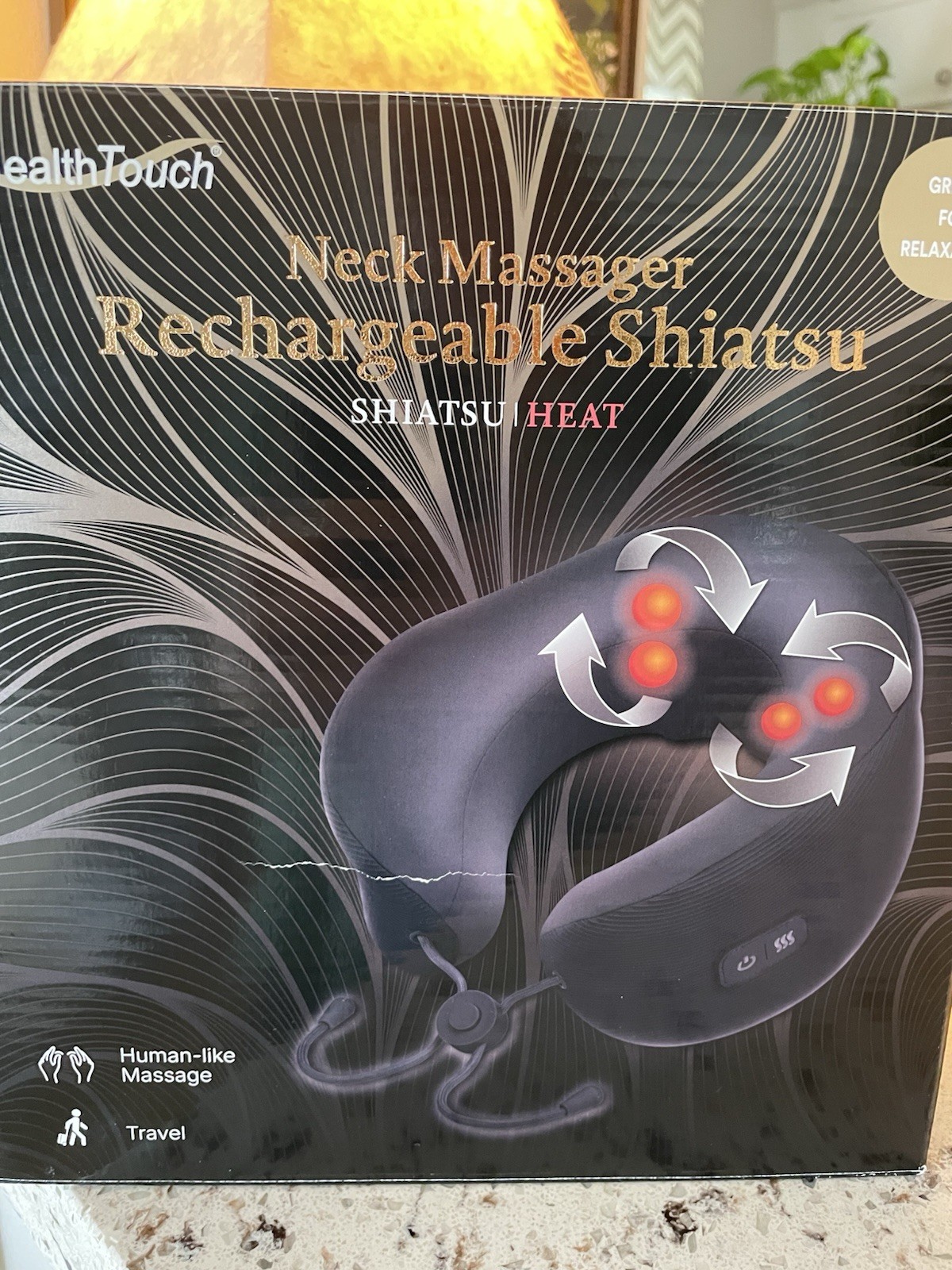 Health Touch Neck Massager Rechargeable Shiatsu Heated Black H-6300-0