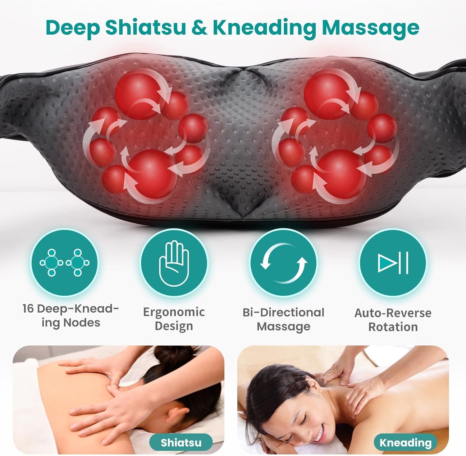 Lightweight Shiatsu Neck and Shoulder Massager with Heat and 3 Intensity Levels