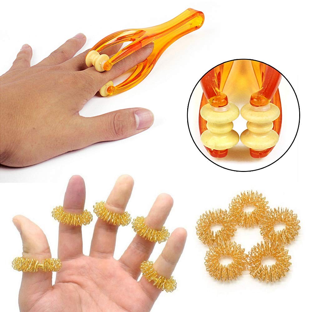 2 Finger Massager Roller & 5 Acupressure Rings – Arthritis Pain Relief & Trig…