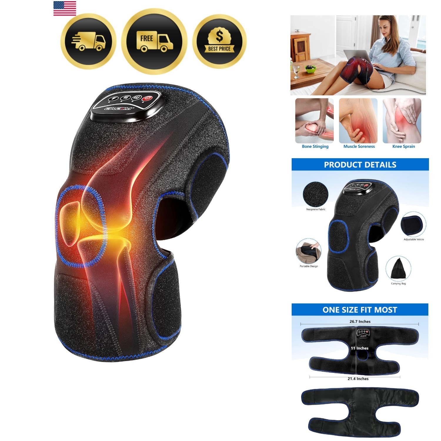 Knee Massager with Heat, Air Compression Leg Knee Brace Wrap for Arthritis an…