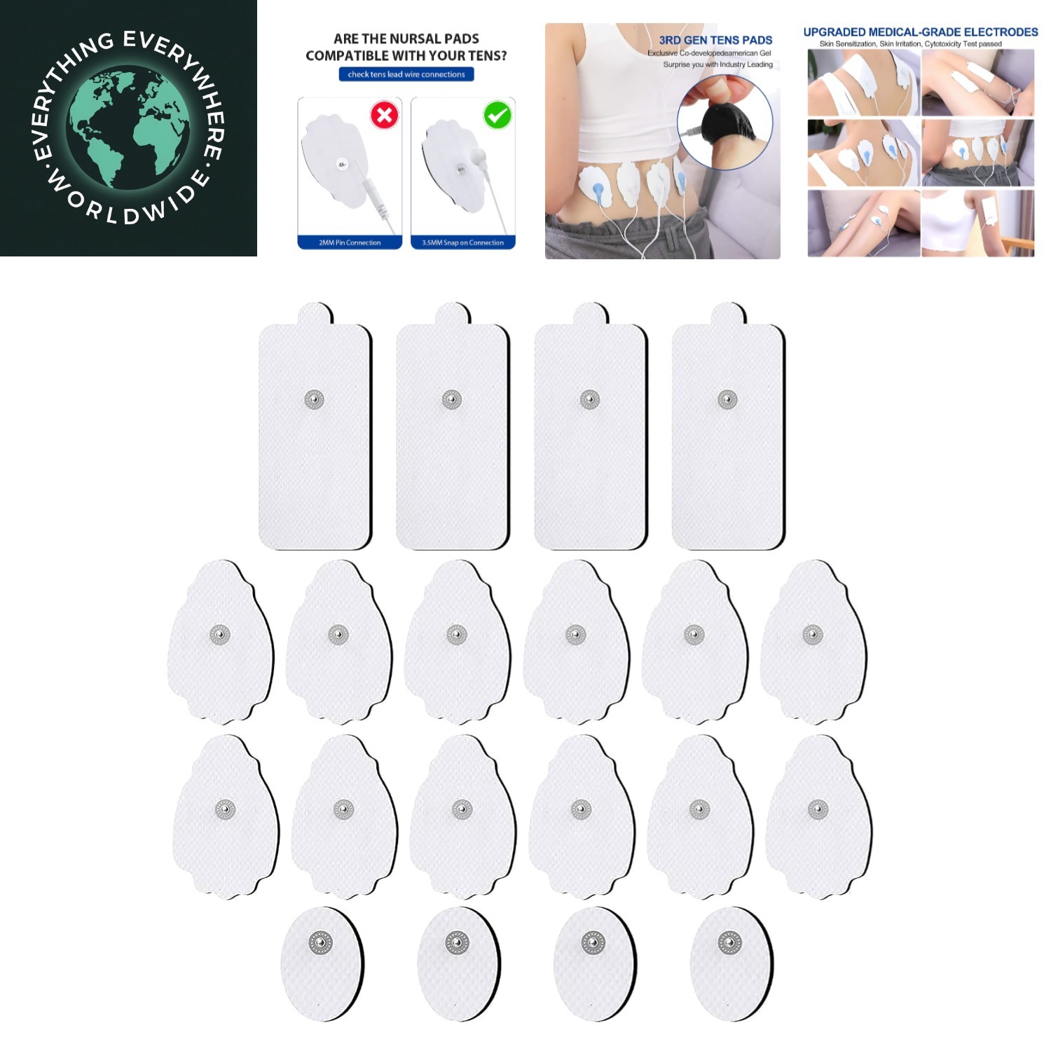 Universal Compatibility TENS/EMS Replacement Pads – Soft Gel Electrodes 20 Pack
