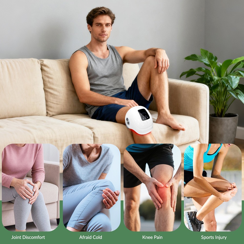 Smart Knee Massager EMS Pulse Red Light Heat Vibration Pain Relief Device Home