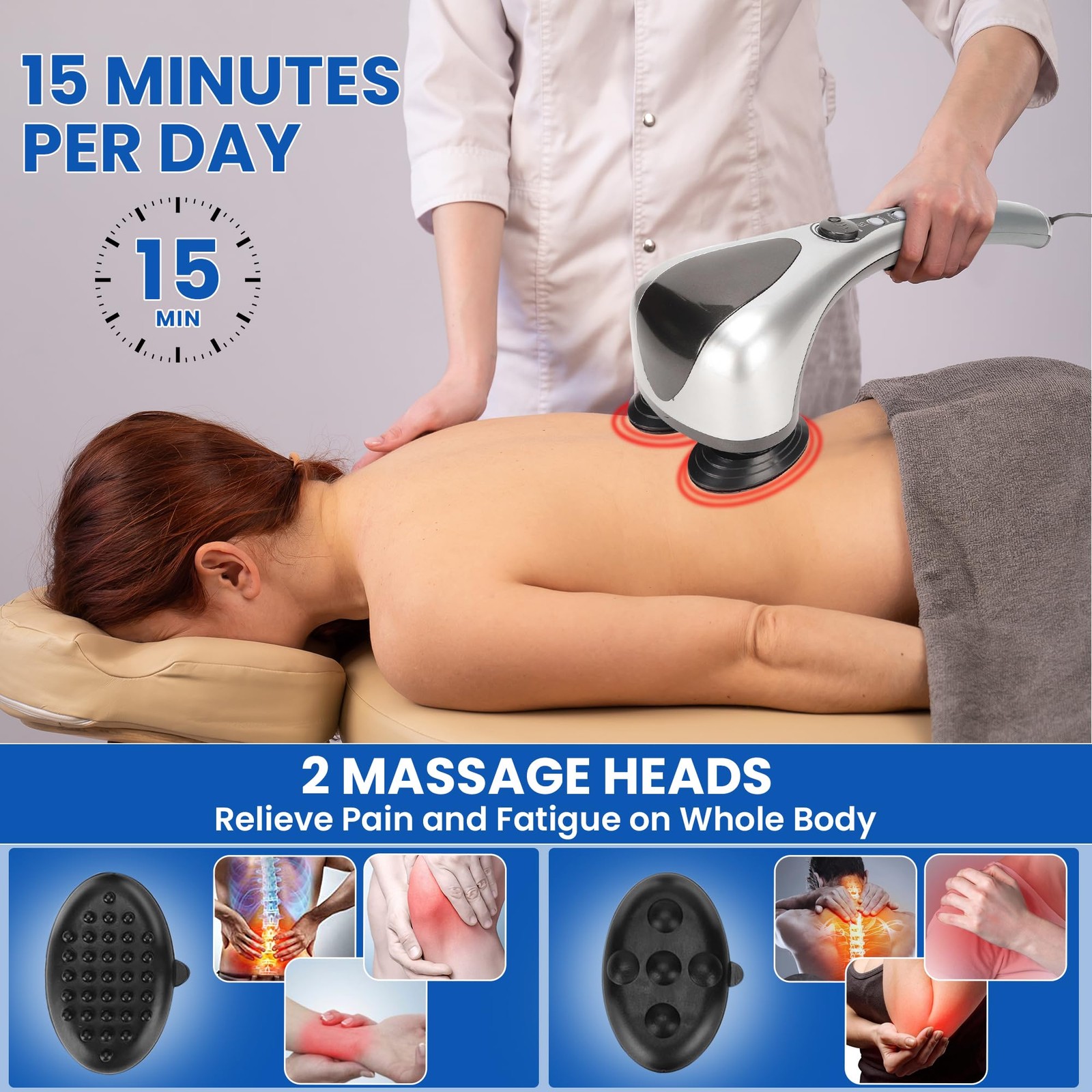 Electric Dual Head Heavy Hammer Massager, Handheld Heated Massage, for Deep T…