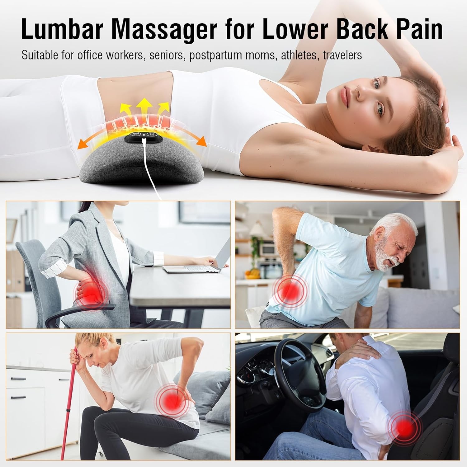 3-in-1 Electric Lumbar Support Pillow with Heat Massage Air Lift Ergonomic