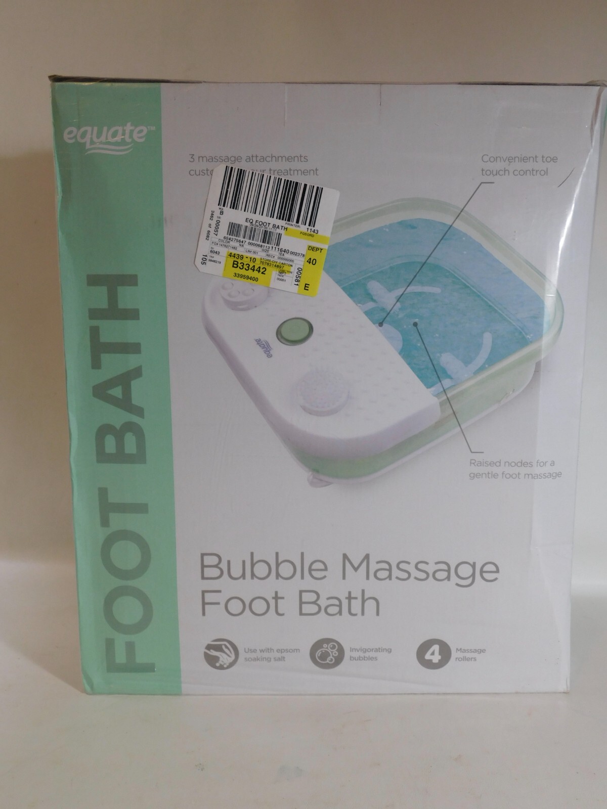 Equate Toe Touch Control Bubble Massage Foot Bath – New – Read