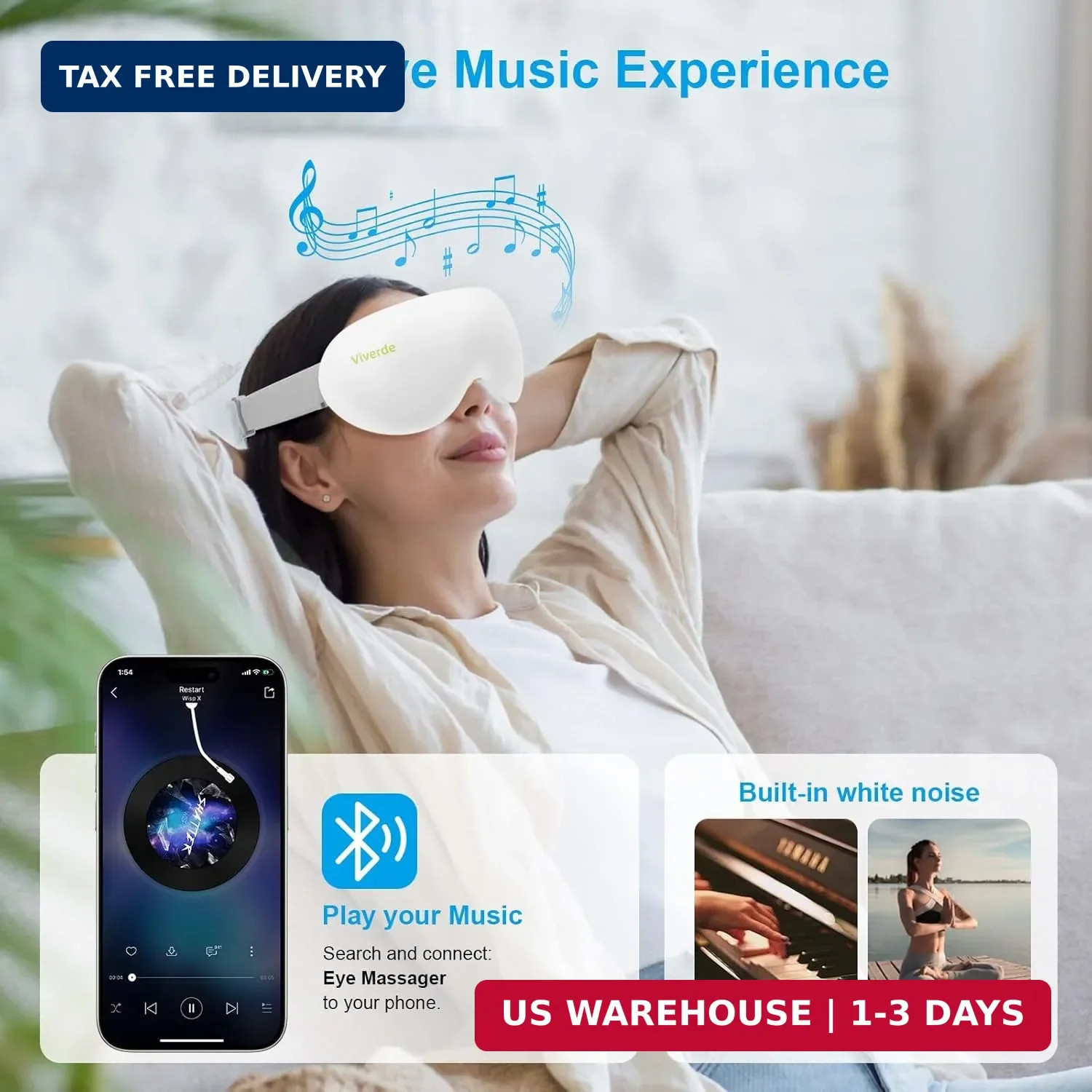 Eye Massager with Heat and Cooling Therapy, Vibration & Bluetooth Music – 4 Adju