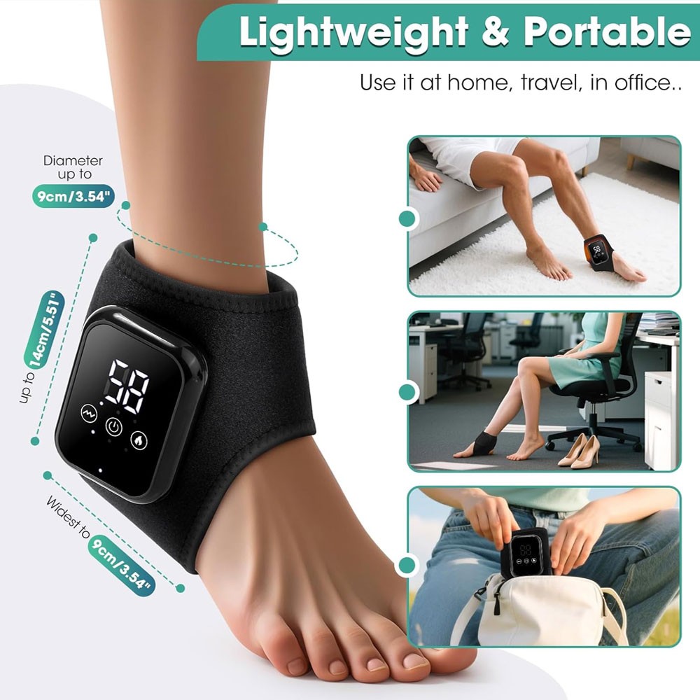 Electric Foot Ankle Massager for Pain Relief 3 Modes Vibration Hot Compress